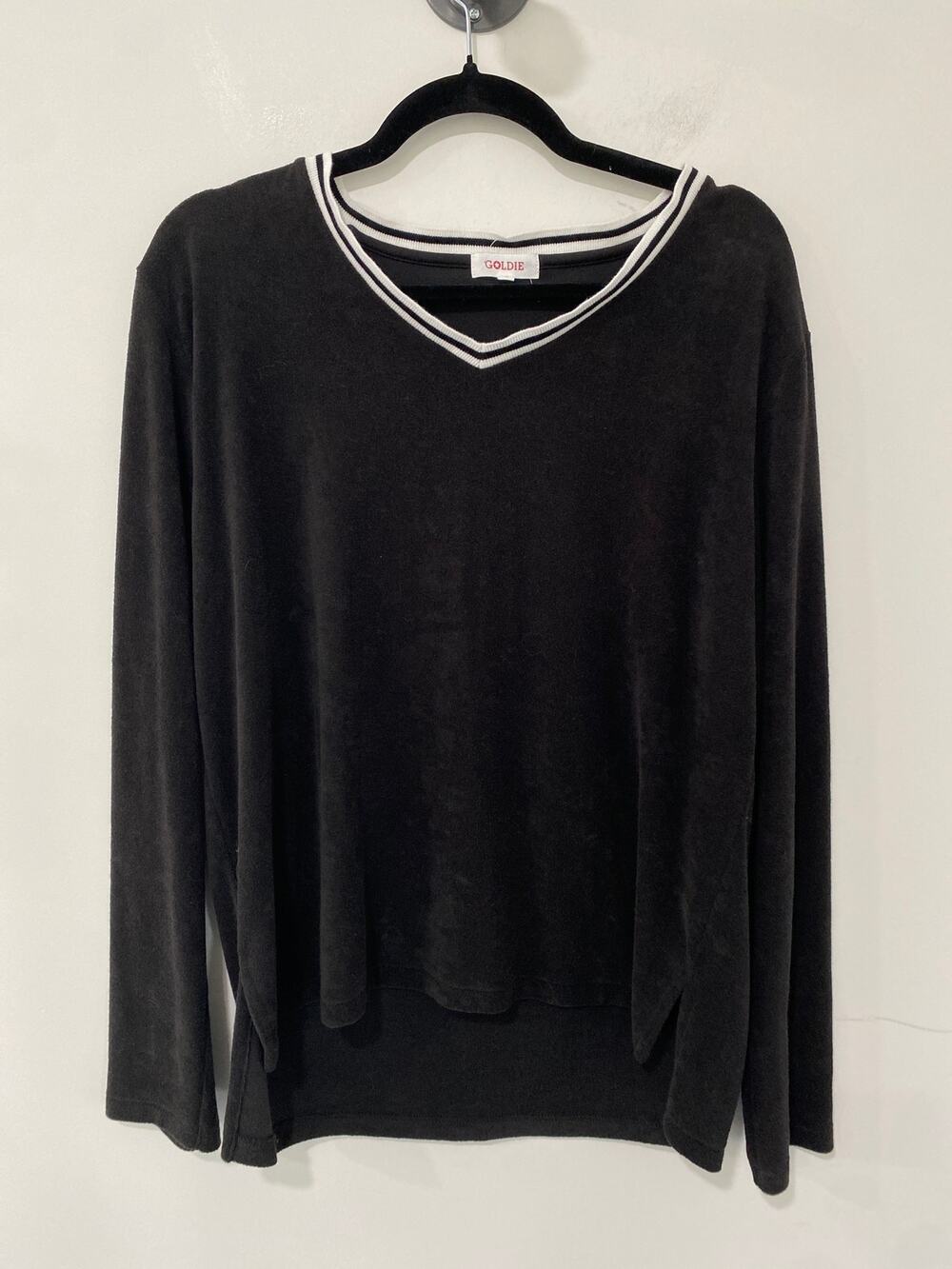 Goldie Terry Cloth V-Neck Sweatshirt Black Size L